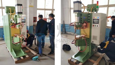 焊本為青島某公司調試并培訓中頻點焊機